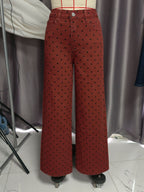 Spring Summer Polka Dot HW WL Jeans Women Washed Loose