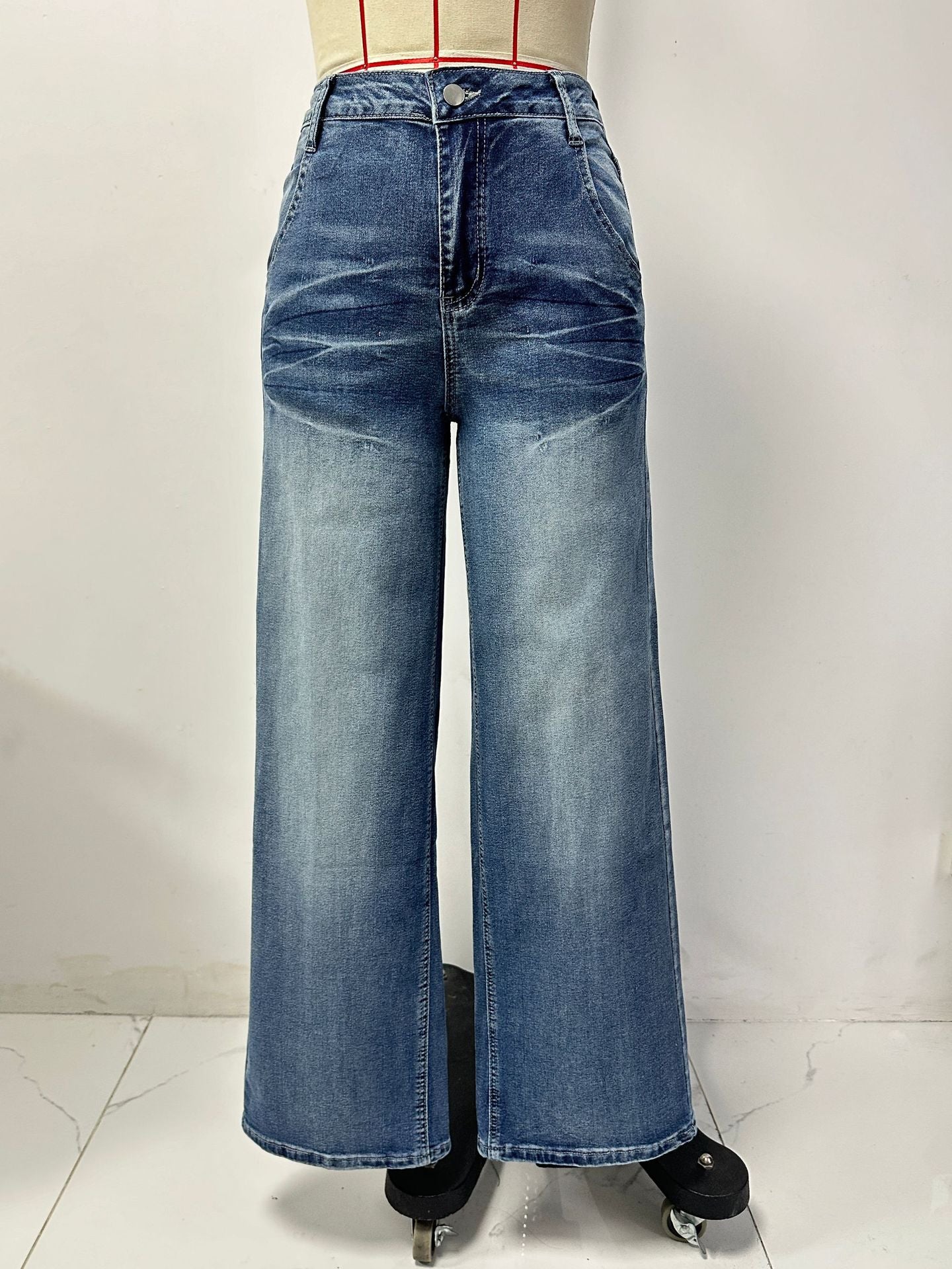 Spring Summer HW WL Jeans Women Retro Washed White Loose