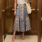 Women Clothing Summer Rayon Positioning Printing Elastic Waist Bohemian Big Hem Skirt