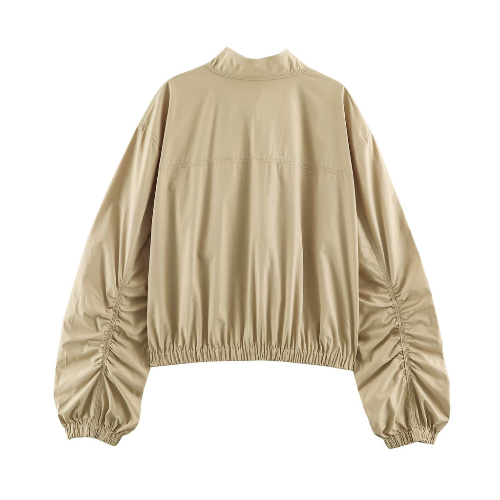 Jacket Coat Korean Stand Collar Pleating Sleeve Waist Slimming Small Short Work Clothes Coat