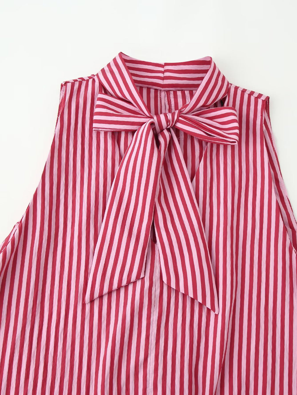 Women Clothing Summer Hem Bow Decoration V neck Striped Top