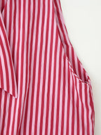 Women Clothing Summer Hem Bow Decoration V neck Striped Top