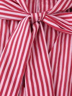 Women Clothing Summer Hem Bow Decoration V neck Striped Top