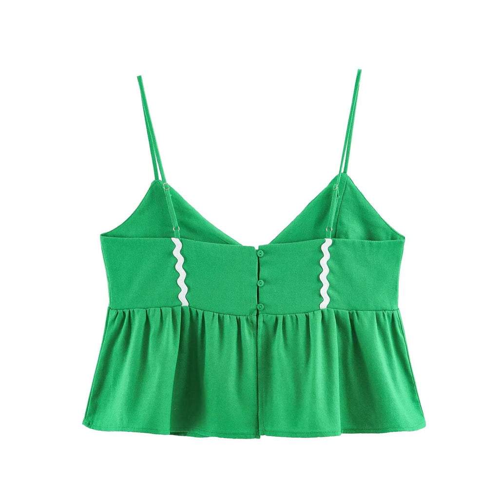 Women's Summer Sweet Linen Loose Short Strap Top