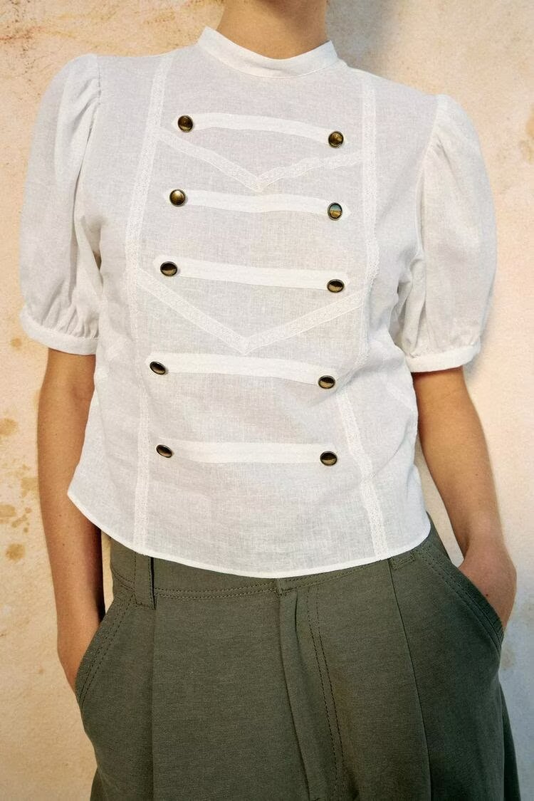 Women's Spring Women Clothing Solid Color Casual Short Sleeve Puff Sleeve Shirt