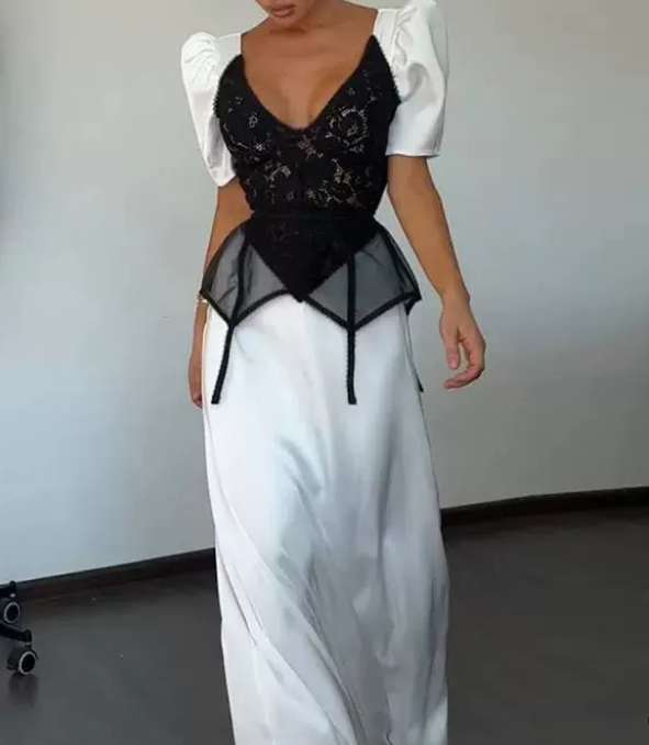 Retro Elegant Design Satin Waist Slimming Dress with Waist