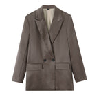 Women Clothing Summer Loose Satin Double Breasted Blazer
