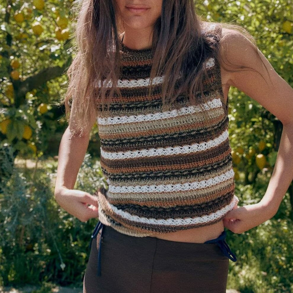 Women Clothing Summer Striped Texture Knitted Sleeveless Vest