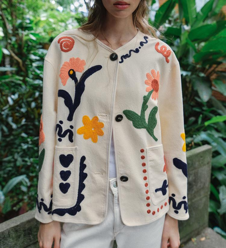 Autumn Machine Embroidery Sweet Long Sleeve Coat