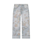 Women Clothing Printed Curling Low Waist Loose Jeans