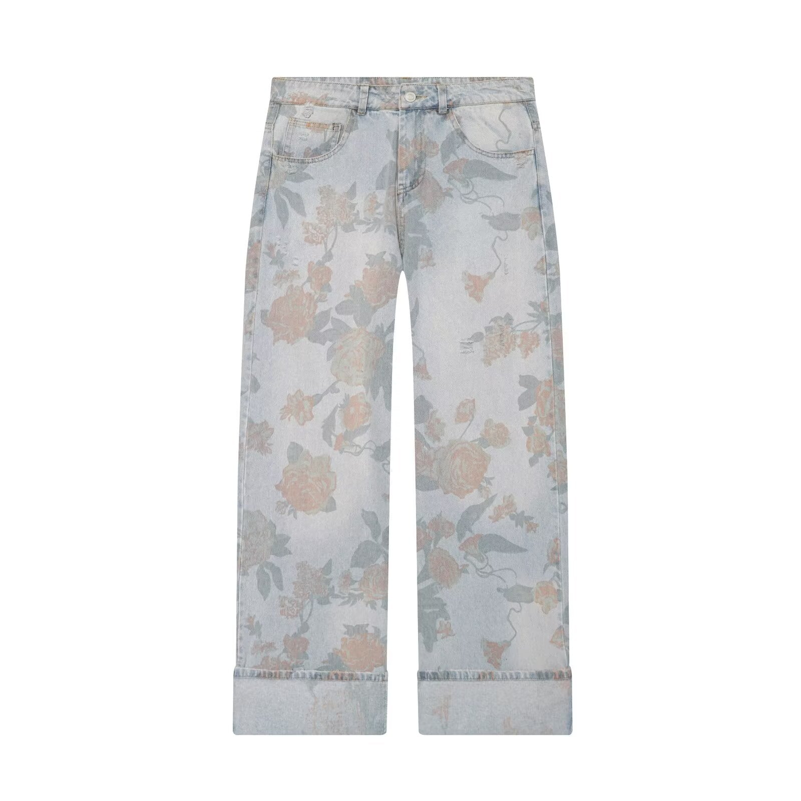 Women Clothing Printed Curling Low Waist Loose Jeans