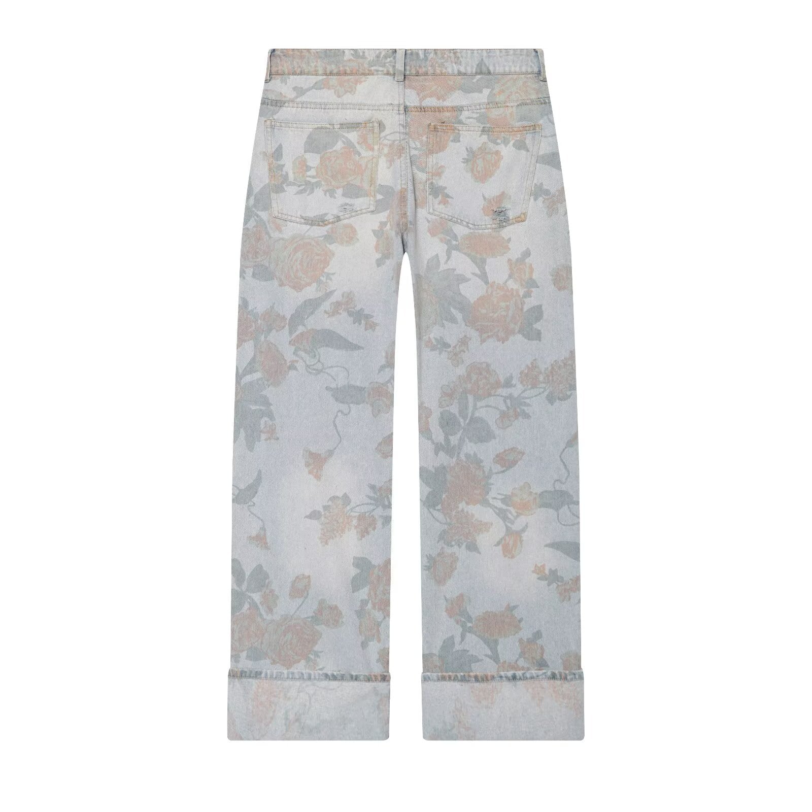 Women Clothing Printed Curling Low Waist Loose Jeans