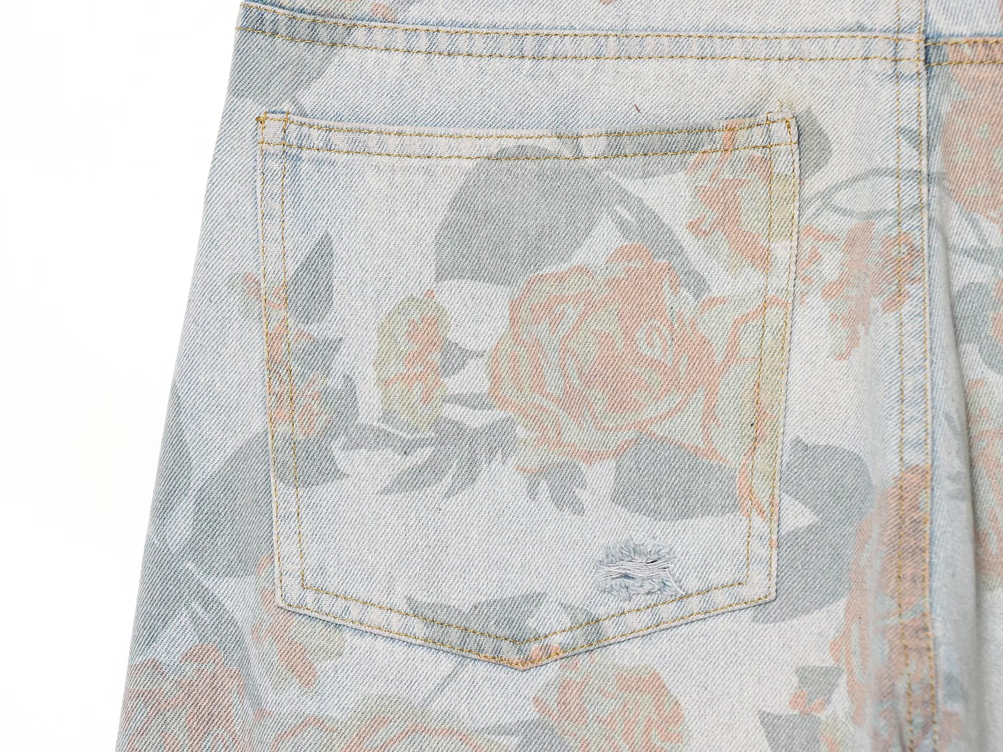 Women Clothing Printed Curling Low Waist Loose Jeans