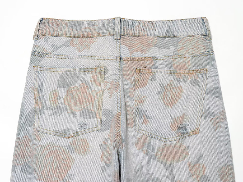 Women Clothing Printed Curling Low Waist Loose Jeans