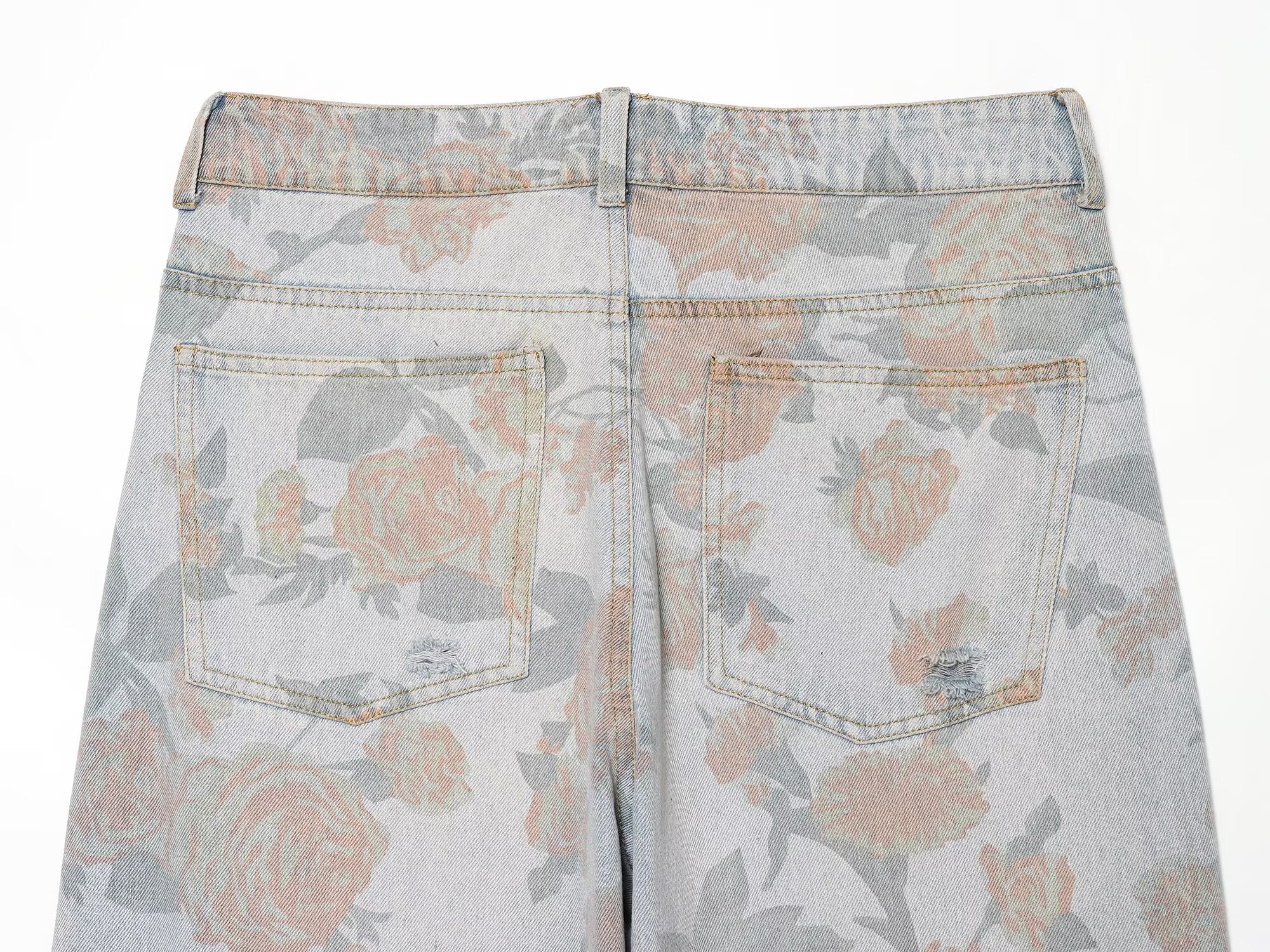 Women Clothing Printed Curling Low Waist Loose Jeans