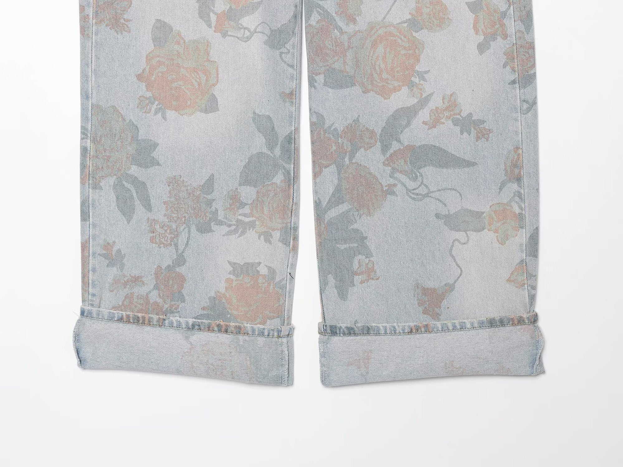 Women Clothing Printed Curling Low Waist Loose Jeans
