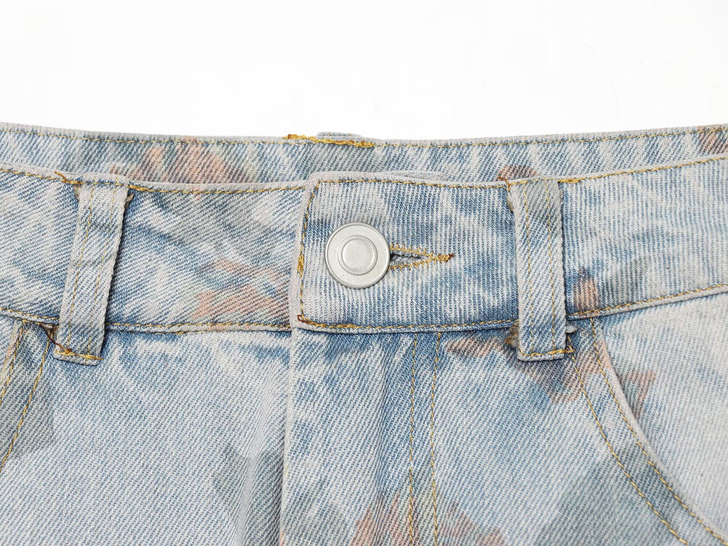 Women Clothing Printed Curling Low Waist Loose Jeans