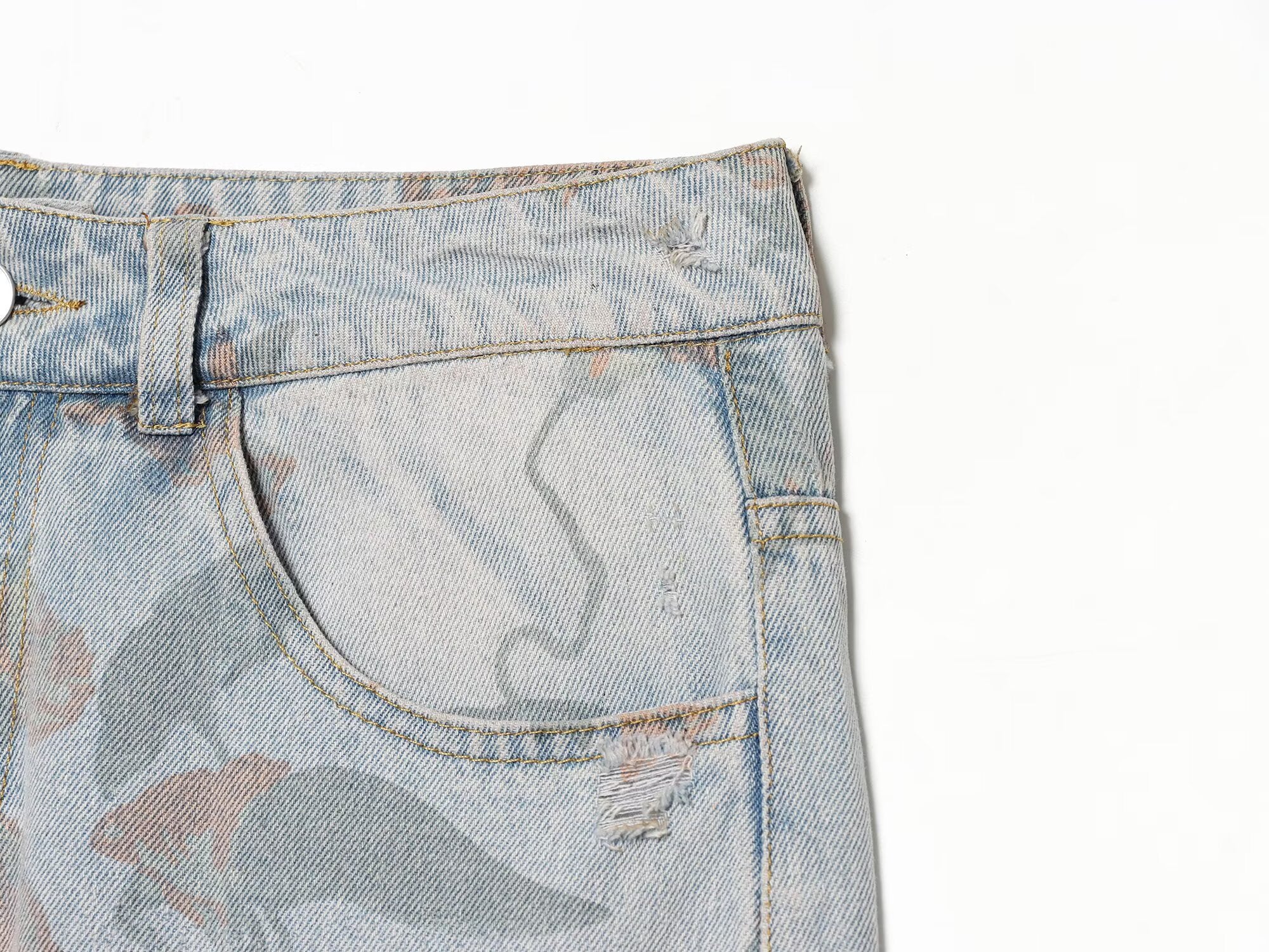 Women Clothing Printed Curling Low Waist Loose Jeans