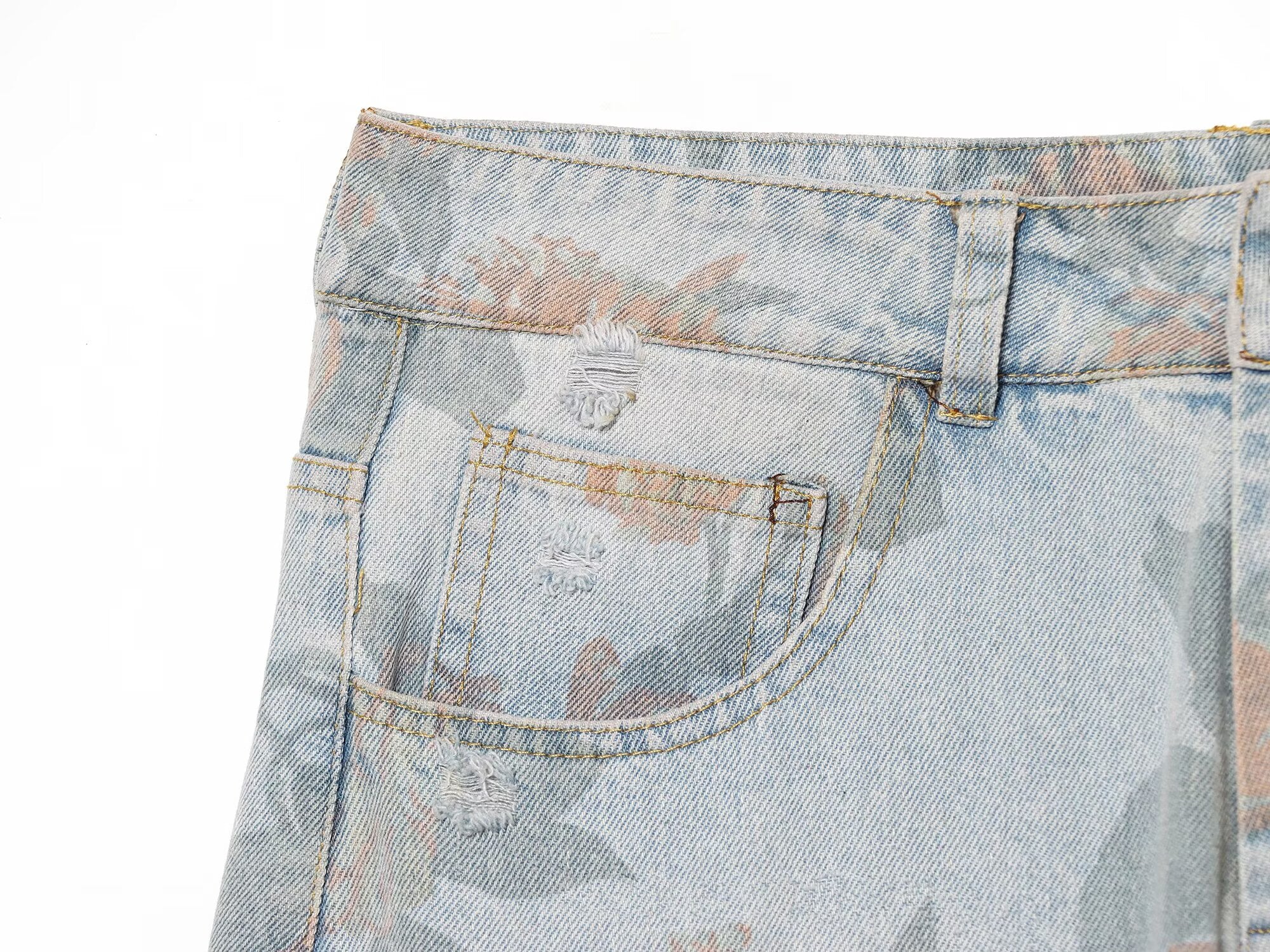Women Clothing Printed Curling Low Waist Loose Jeans