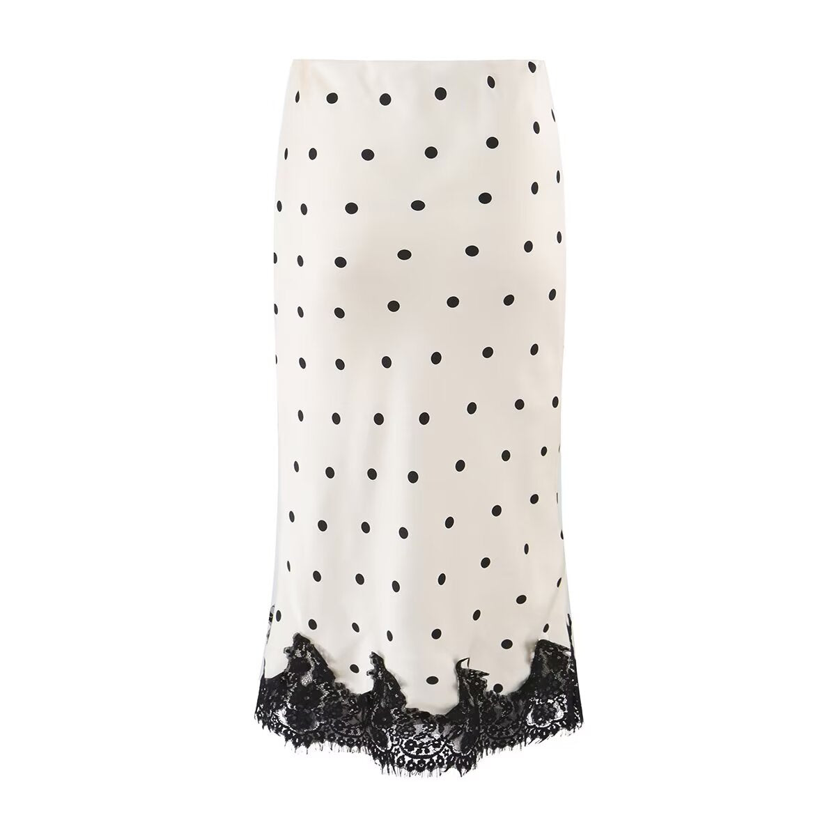 Spring Retro Office HW Cut Fishtail Hem Polka Dot Lace Skirt