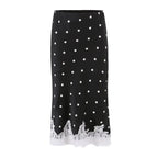 Spring Retro Office HW Cut Fishtail Hem Polka Dot Lace Skirt