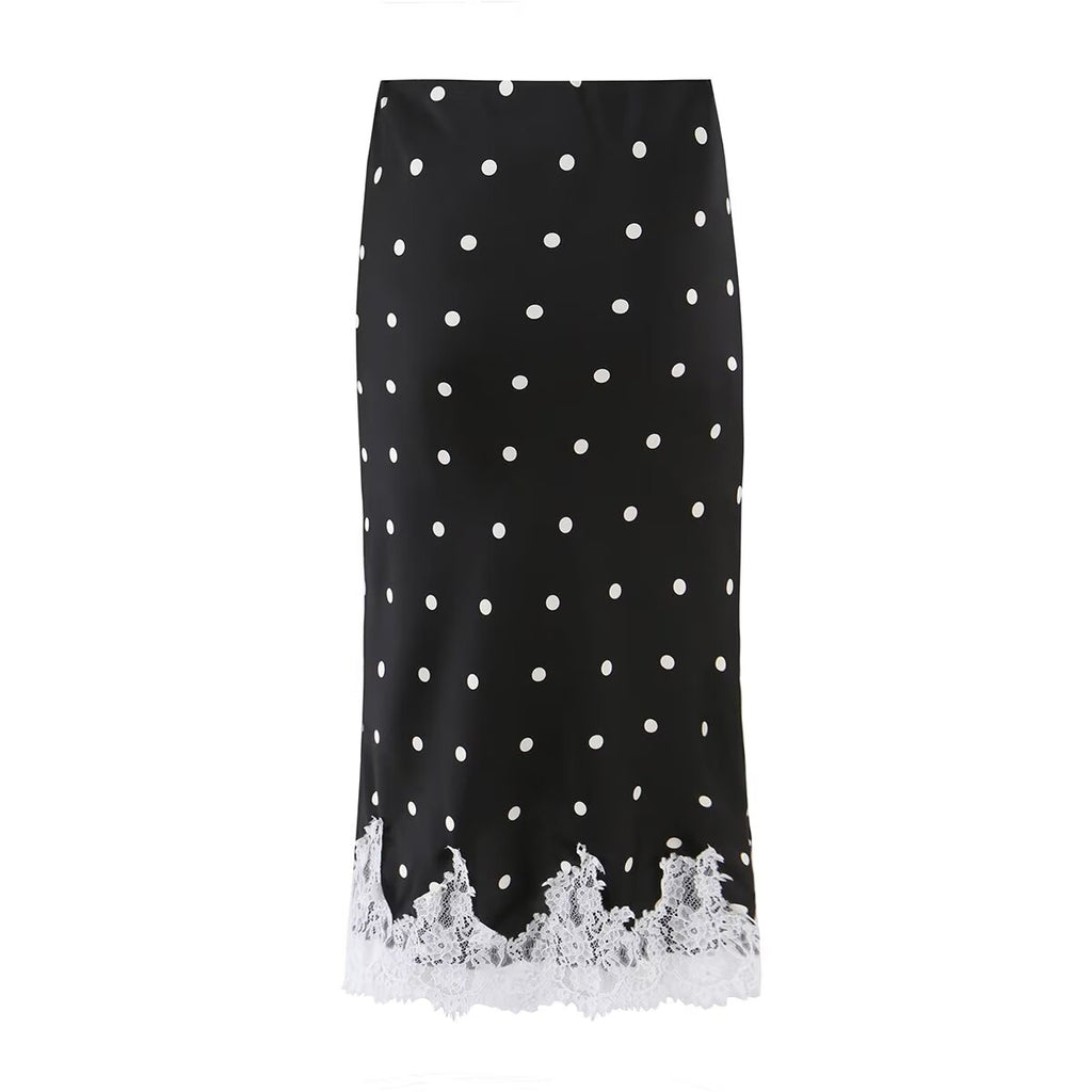 Spring Retro Office HW Cut Fishtail Hem Polka Dot Lace Skirt