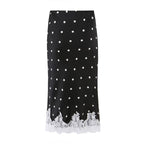 Spring Retro Office HW Cut Fishtail Hem Polka Dot Lace Skirt
