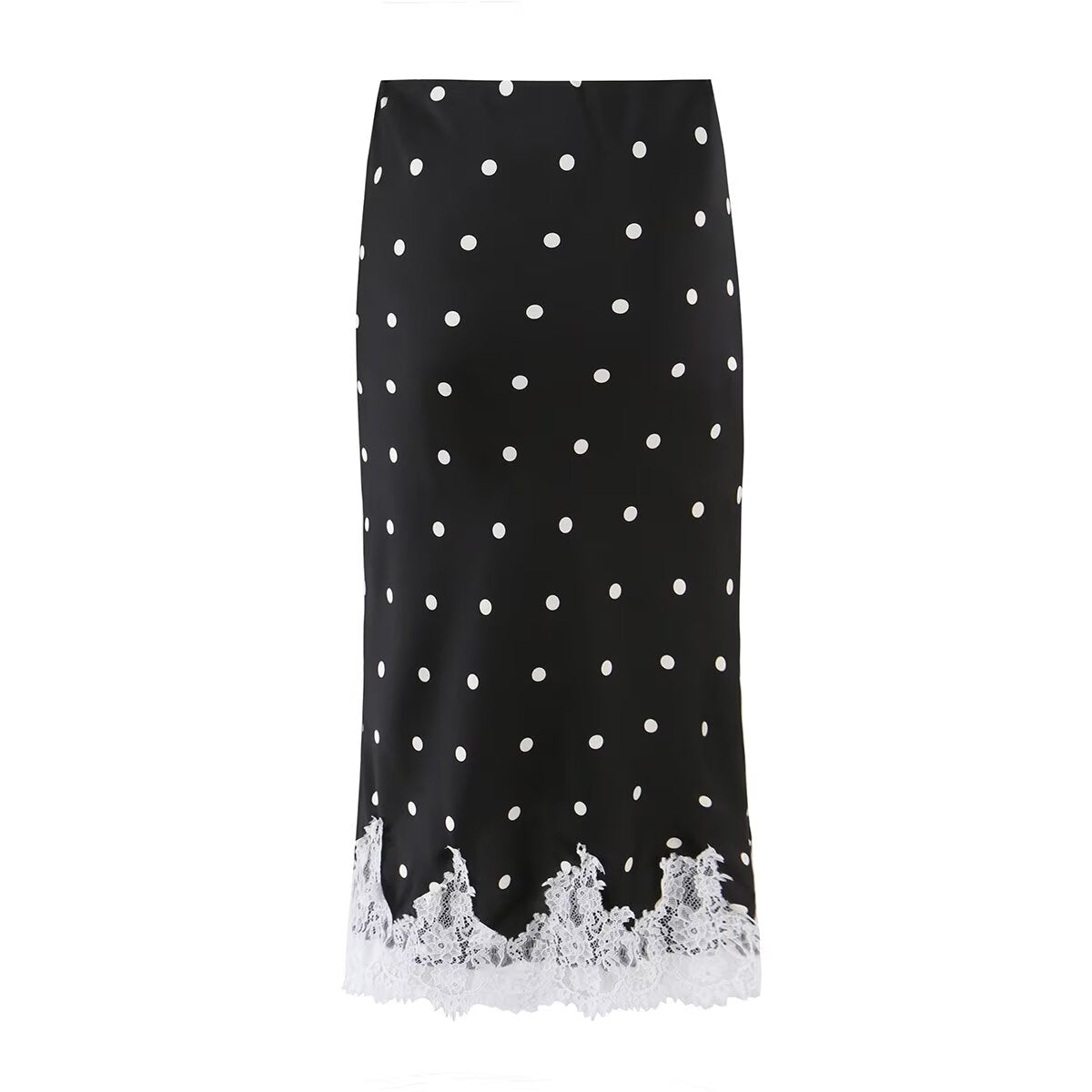 Spring Retro Office HW Cut Fishtail Hem Polka Dot Lace Skirt