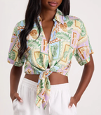Summer Printing Collared Short Sleeve All Match Buckle Lace