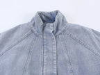 Women Clothing Stand Collar Denim Bomber Jacket