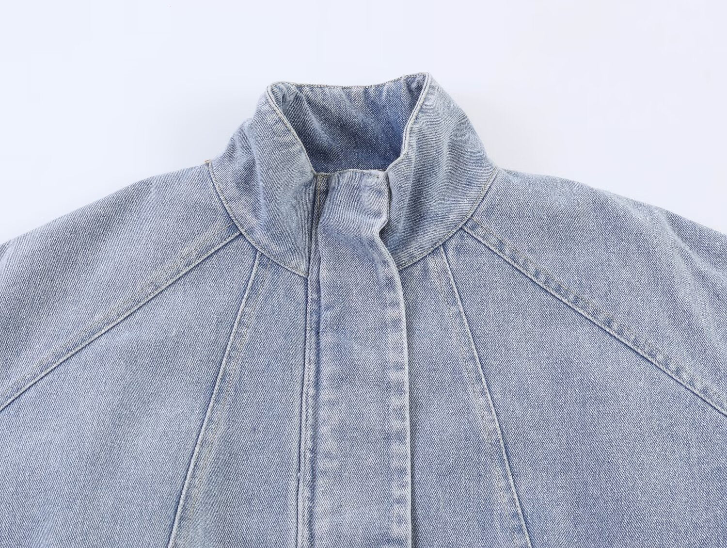 Women Clothing Stand Collar Denim Bomber Jacket