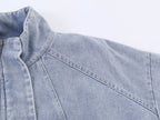 Women Clothing Stand Collar Denim Bomber Jacket