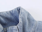 Women Clothing Stand Collar Denim Bomber Jacket