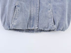 Women Clothing Stand Collar Denim Bomber Jacket
