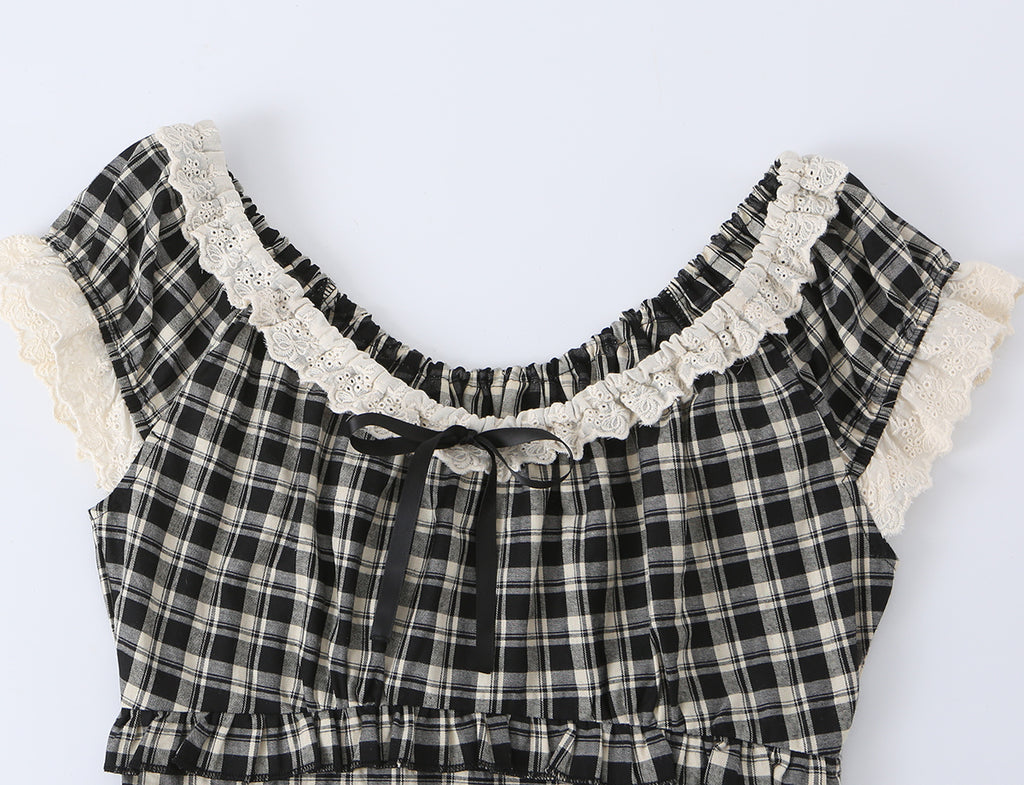 Women's Sweet Spicy Age Reducing Lace Square Collar Short Sleeve Shirt Women Summer Design Lace Up Fitted Waist Pleated Short Top