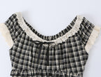 Women's Sweet Spicy Age Reducing Lace Square Collar Short Sleeve Shirt Women Summer Design Lace Up Fitted Waist Pleated Short Top