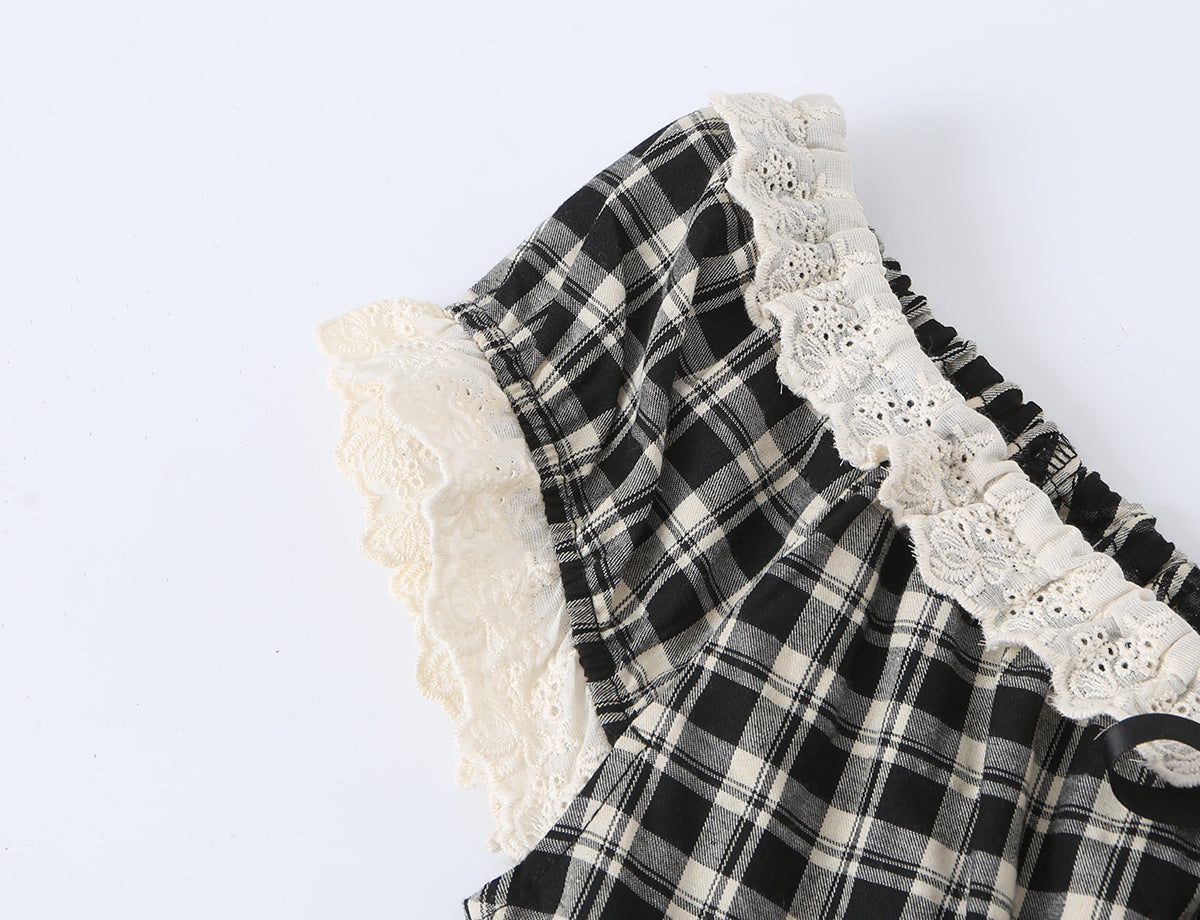 Women's Sweet Spicy Age Reducing Lace Square Collar Short Sleeve Shirt Women Summer Design Lace Up Fitted Waist Pleated Short Top