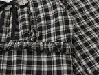 Women's Sweet Plaid Lace Up Bow Lace Collar Wooden Ear Waist Controlled Slimming Long Sleeve Top