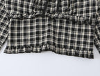 Women's Sweet Plaid Lace Up Bow Lace Collar Wooden Ear Waist Controlled Slimming Long Sleeve Top