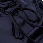 Navy blue dress with thin tie strings and ruched bodice edge detail