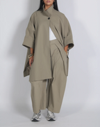 Women's Summer Simple Stand Collar Button 3/4 Sleeve Coat Trousers Two