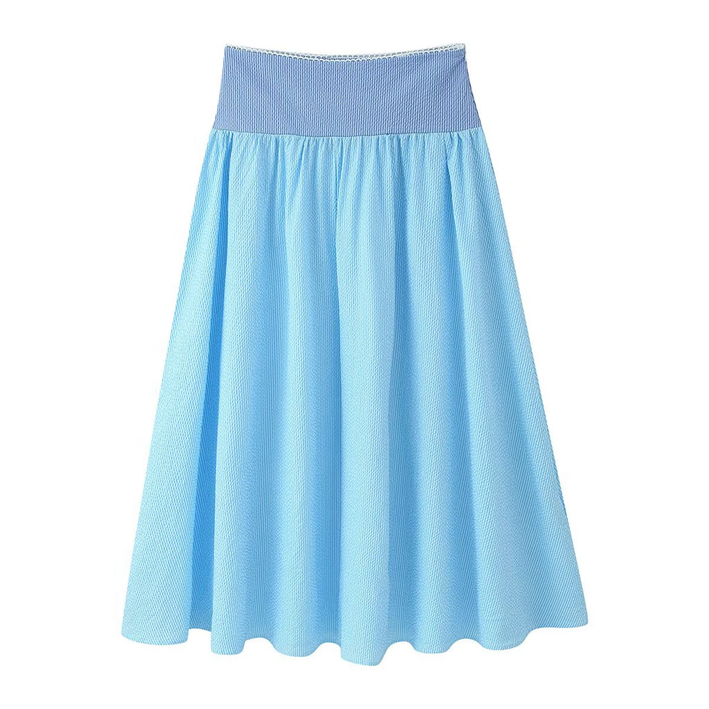 Women Clothing Summer Simple Two Color Halter Strap Contrast Color Top Mid Length Skirt Set