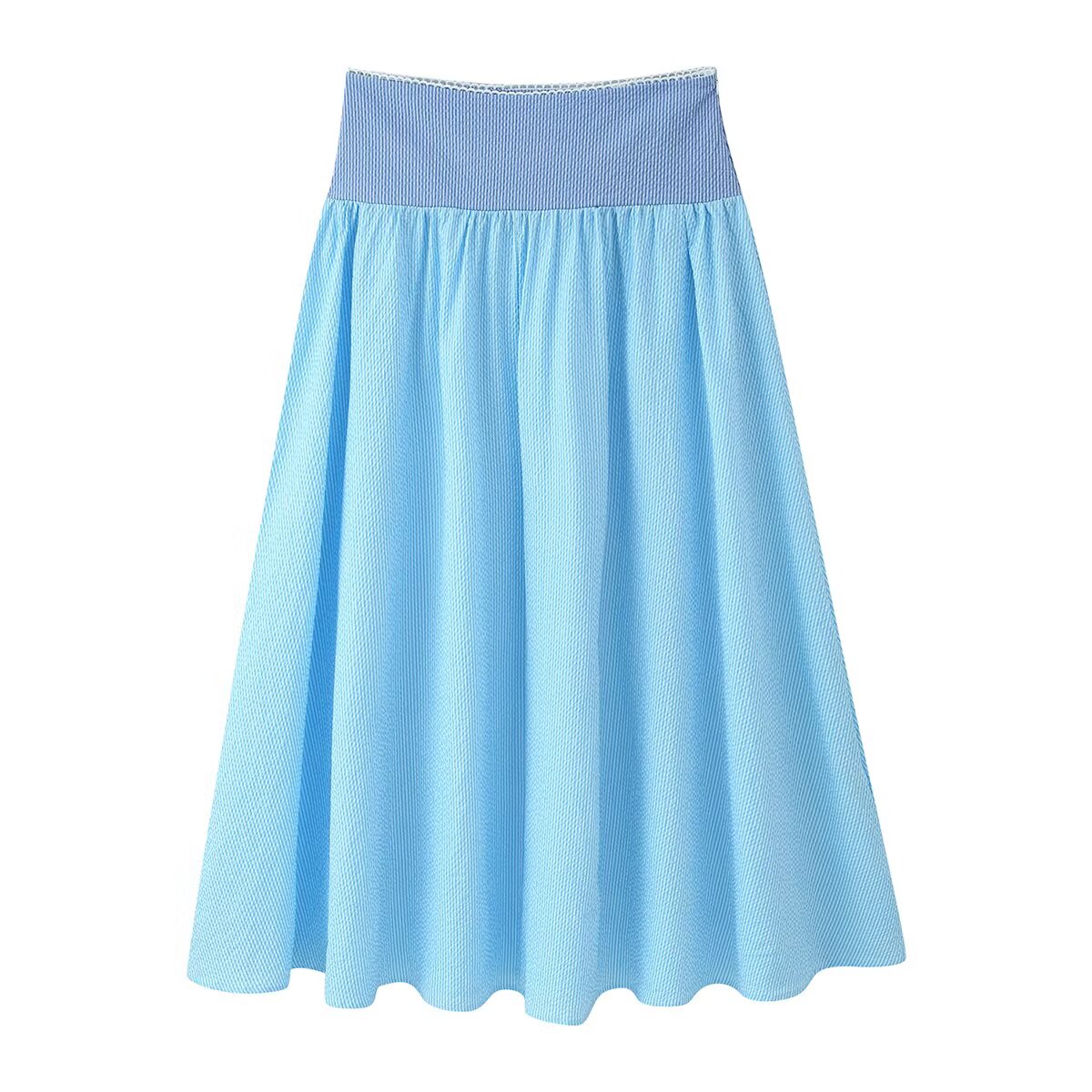 Women Clothing Summer Simple Two Color Halter Strap Contrast Color Top Mid Length Skirt Set