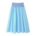 Women Clothing Summer Simple Two Color Halter Strap Contrast Color Top Mid Length Skirt Set