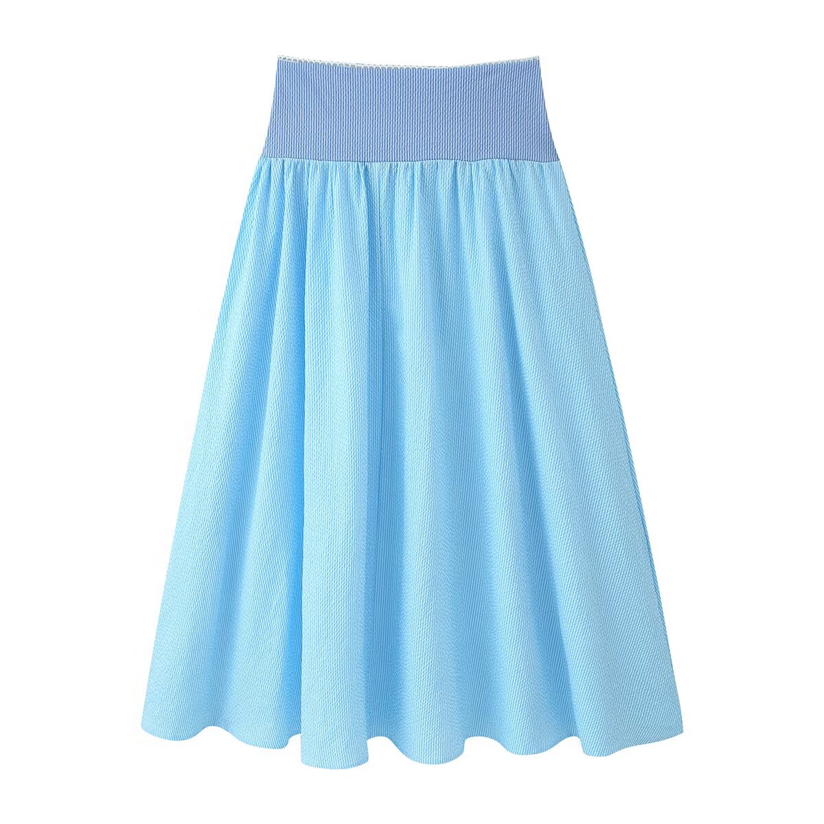 Women Clothing Summer Simple Two Color Halter Strap Contrast Color Top Mid Length Skirt Set