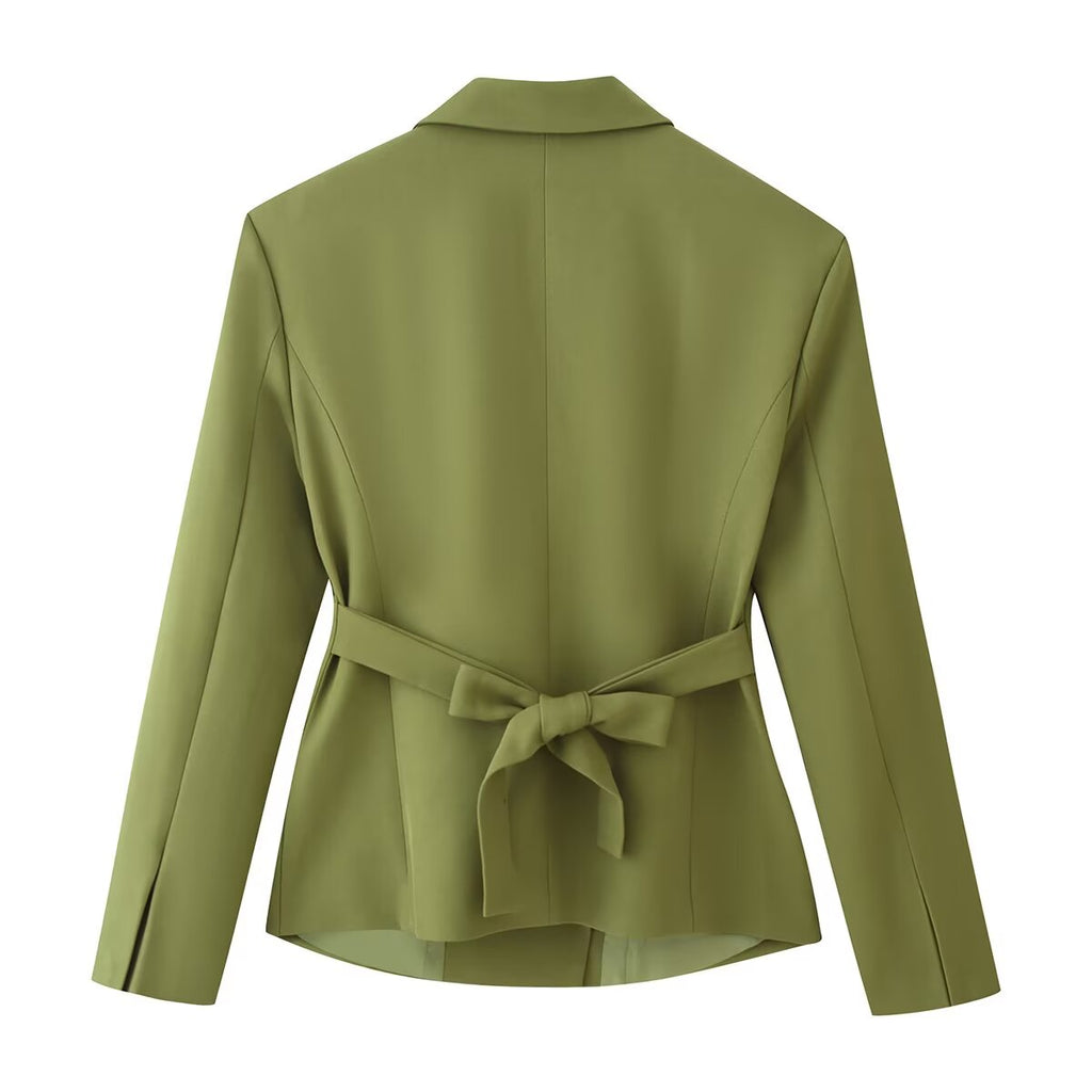 Women Clothing Summer Breasted Belt Tight Waist Blazer Elastic Waist Ankle Banded Work Pant Sets