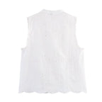 Summer Casual Sleeveless Hollow Out Cutout Embroidered Shirt