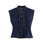 Summer Collared Neck SL Defined Waist Denim Shirt HWed