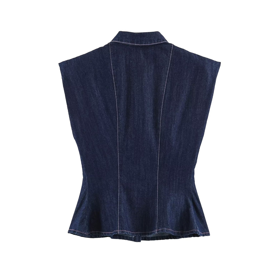 Summer Collared Neck SL Defined Waist Denim Shirt HWed