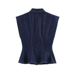 Summer Collared Neck SL Defined Waist Denim Shirt HWed